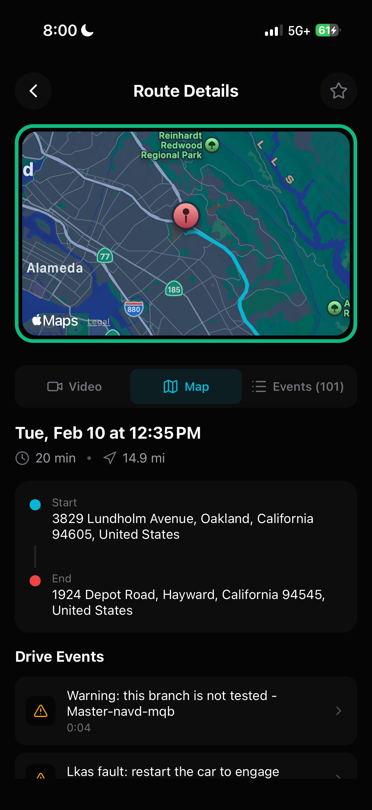 Mobile Route Playback Events